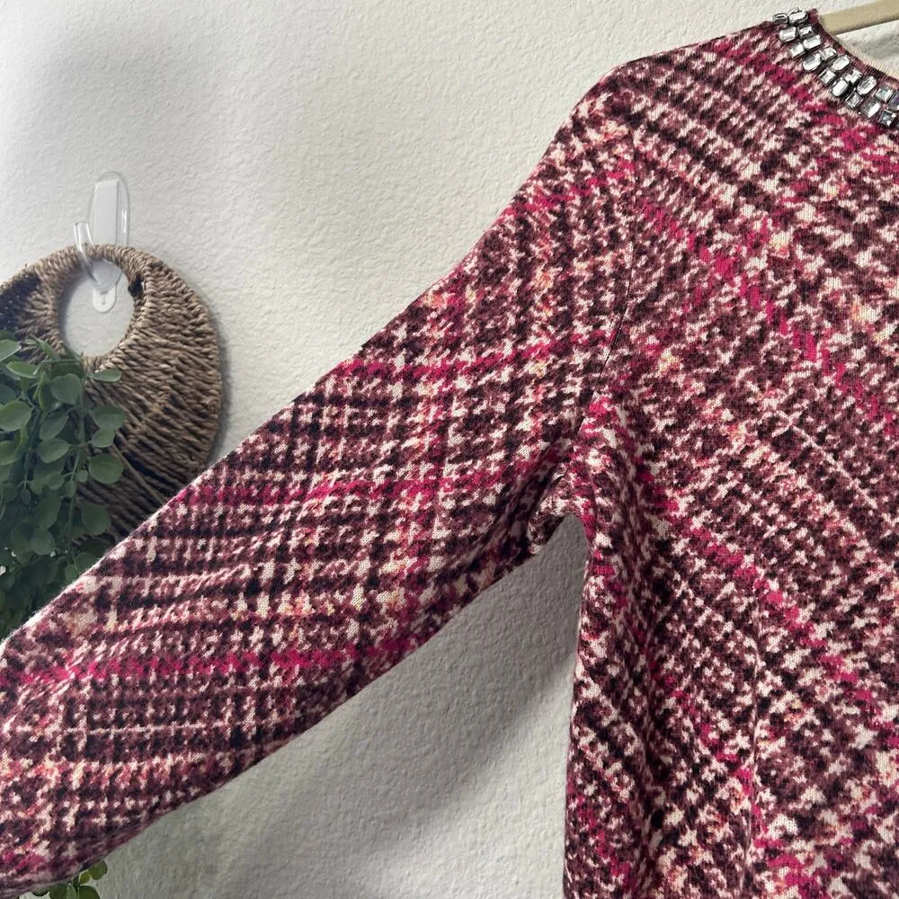 Talbots 100% Cashmere Houndstooth Sweater with Rhinestone Neckline Med Petite - Image 7