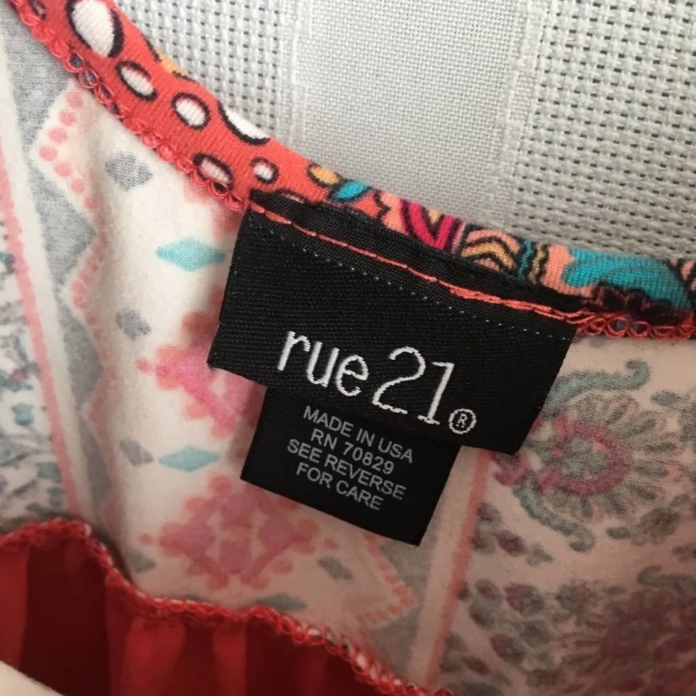 Rue 21 Mixed Media 3/4 Sleeves Scoop Neck Blouse Tribal Small Junior’s Top Peach - Image 7