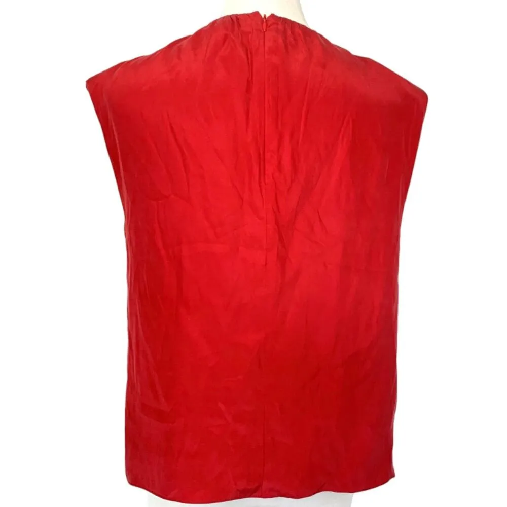 Frame NEW Silk Twist Neck Sleeveless Padded Shoulder Tank Top Garnet Red Medium - Image 5