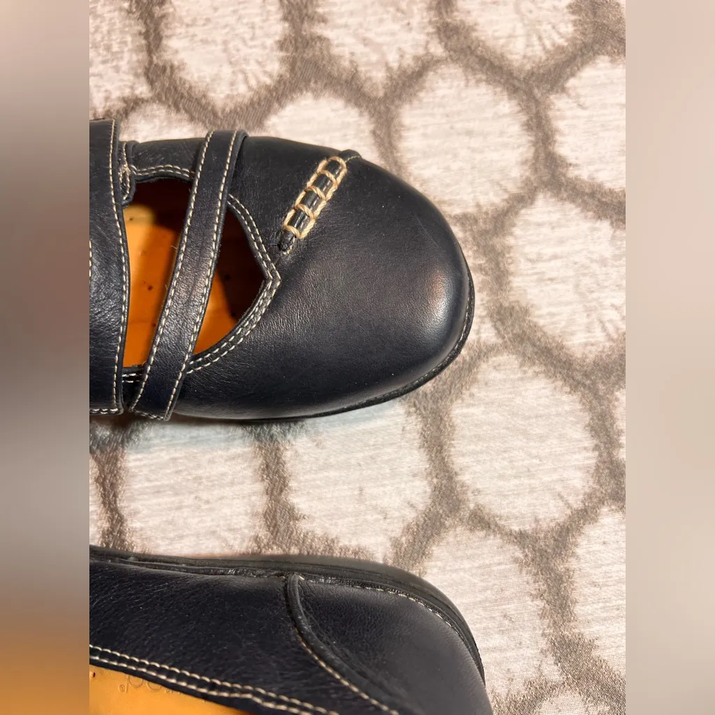 Clarks Dark Blue Leather Flats Adjustable Mary Jane 8M - Image 6