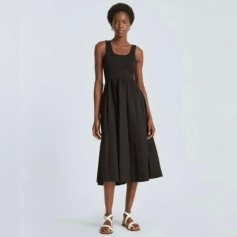 Everlane The Riviera Midi Dress Mixed Media Poplin Supima Cotton Size M Pockets - Image 3