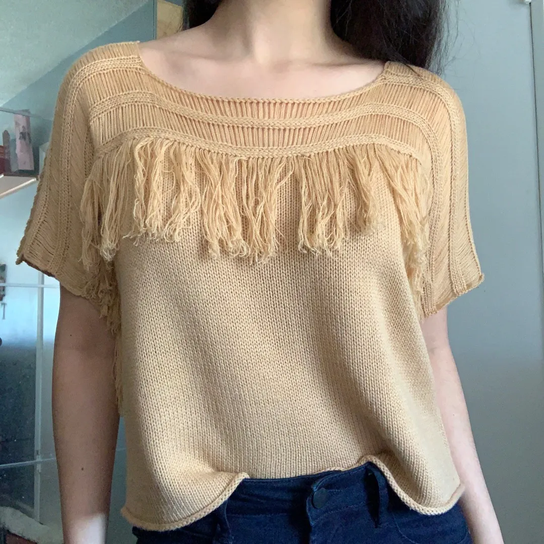 Camel Fringe Knit Boxy Top - Image 7