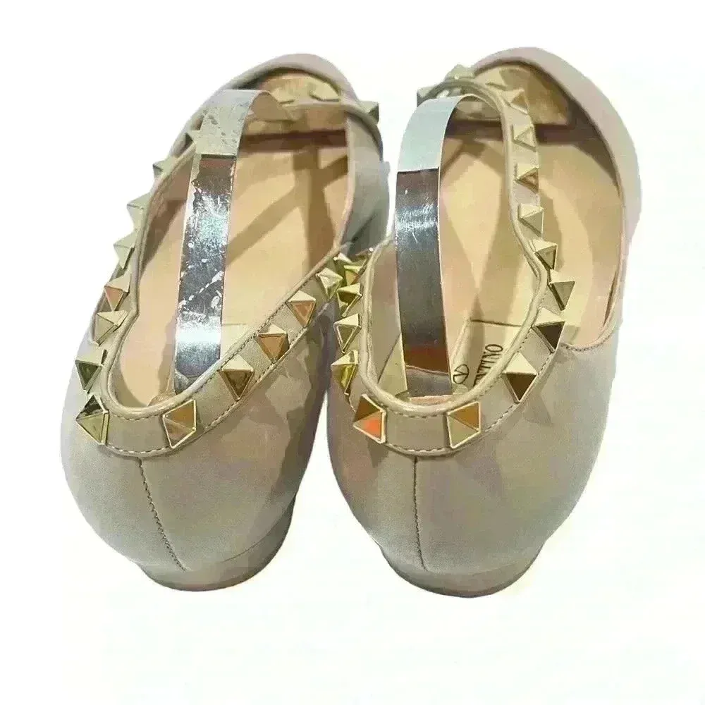 Valentino Garavani Rockstud Crossover Ballet Flats Shoes Poudre Women’s 36/6 - Image 4