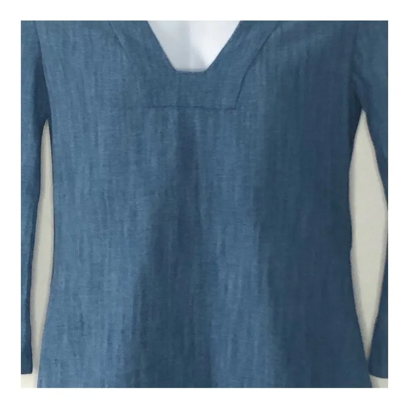 Zara 70s Chambray Bell Sleeve Tunic Dress Medium U-Neck Shirt Dress - Image 8