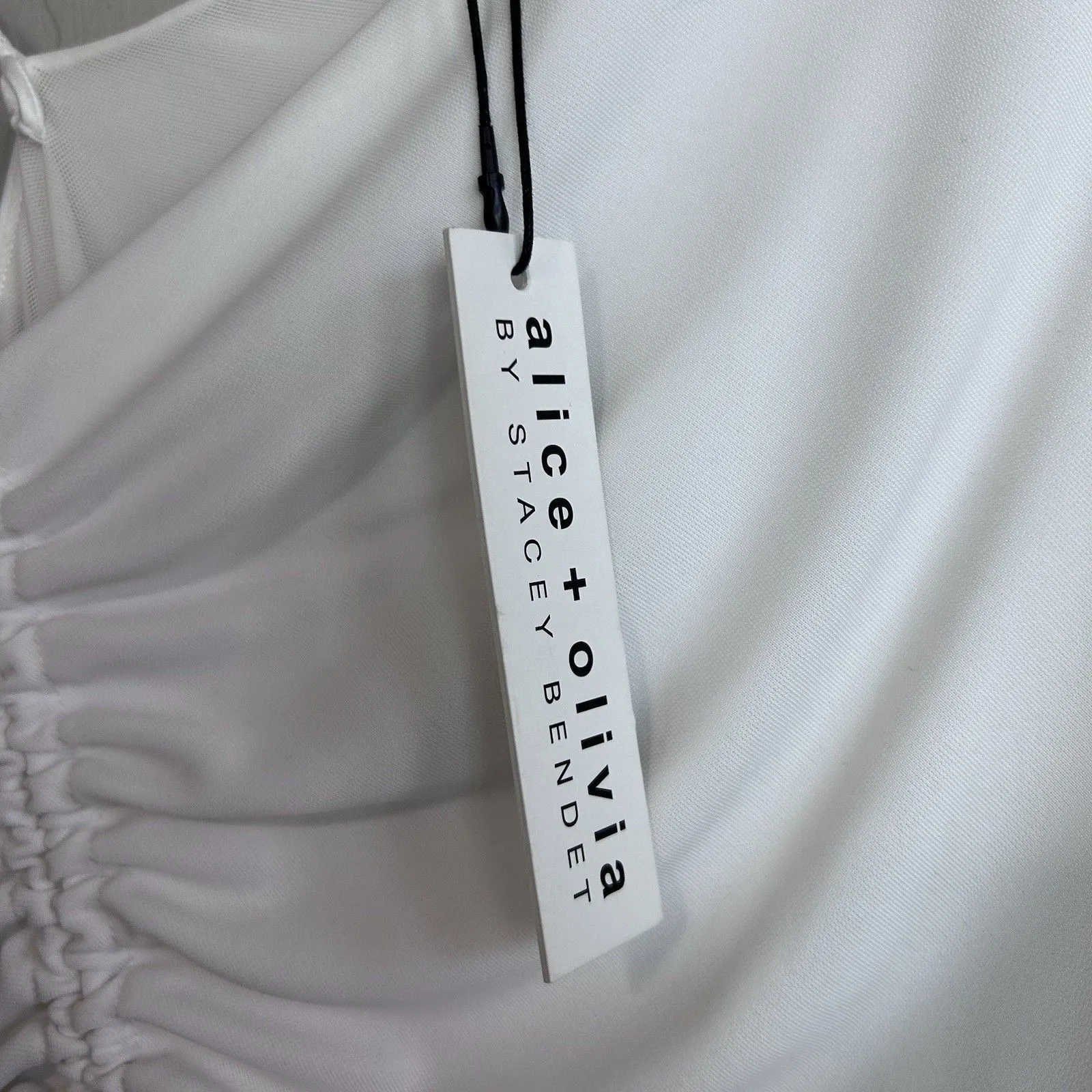 Alice + Olivia Dress Womens 12 White Midi One Shoulder Ruched Bodycon Cocktail - Image 9