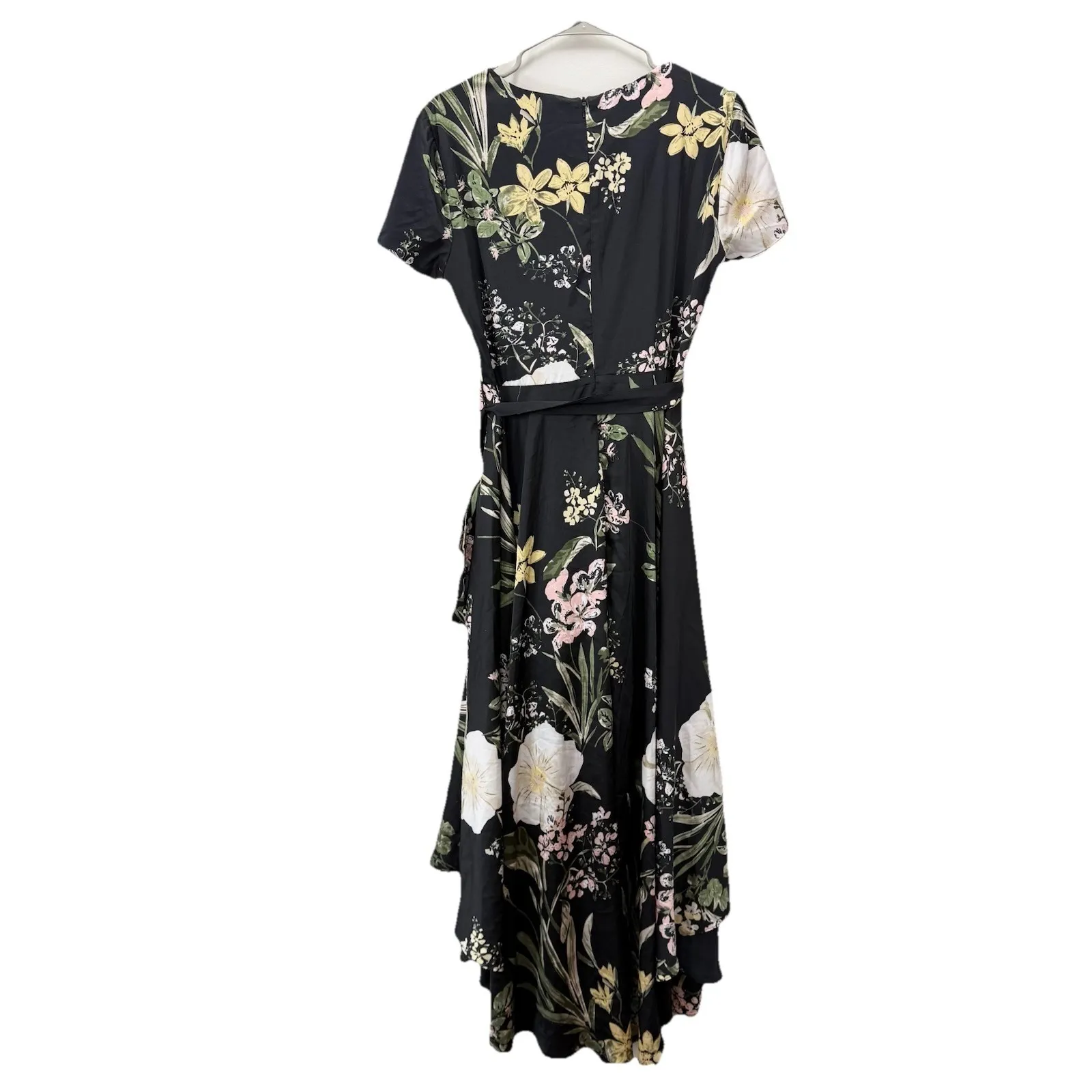 Lulus Delightful Dreaming Black Floral Satin Faux-Wrap High Low Dress Size LARGE - Image 7