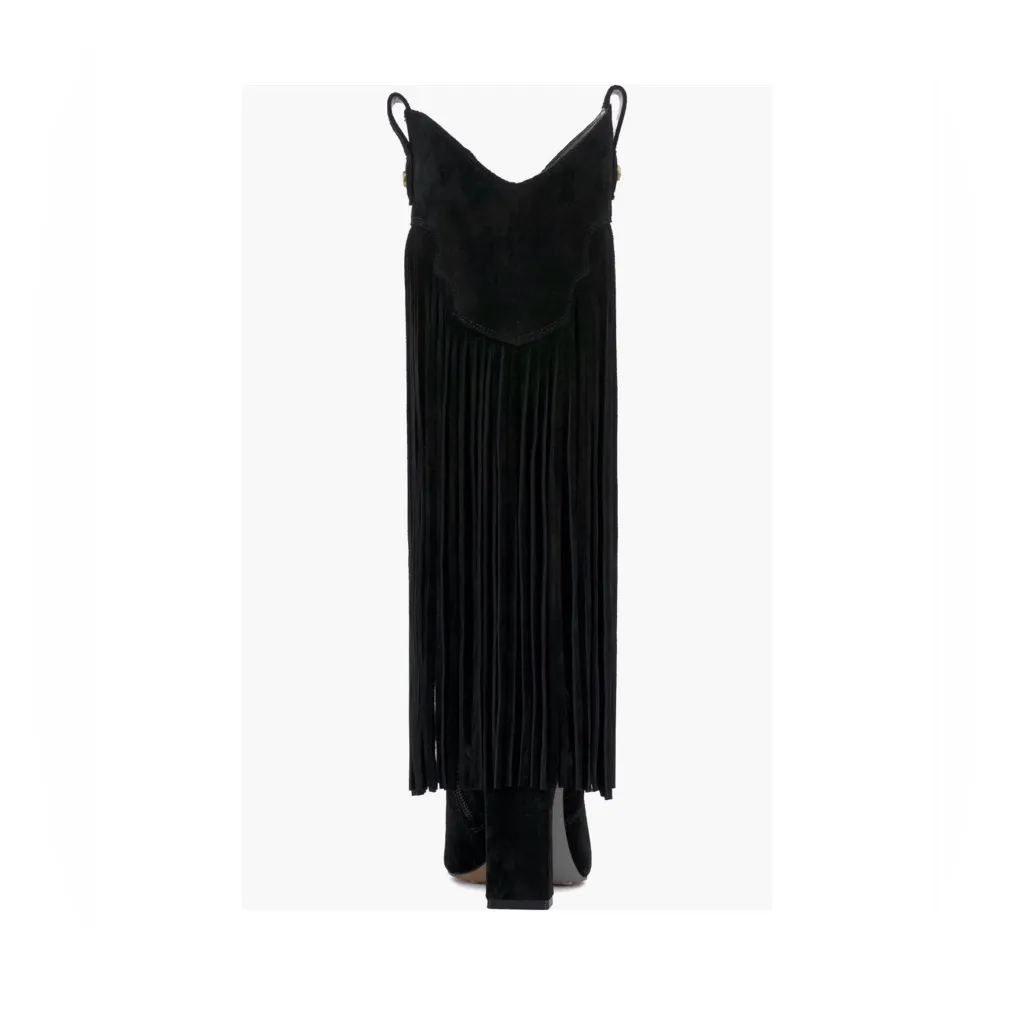 Black Fringe Suede Boots - Image 9