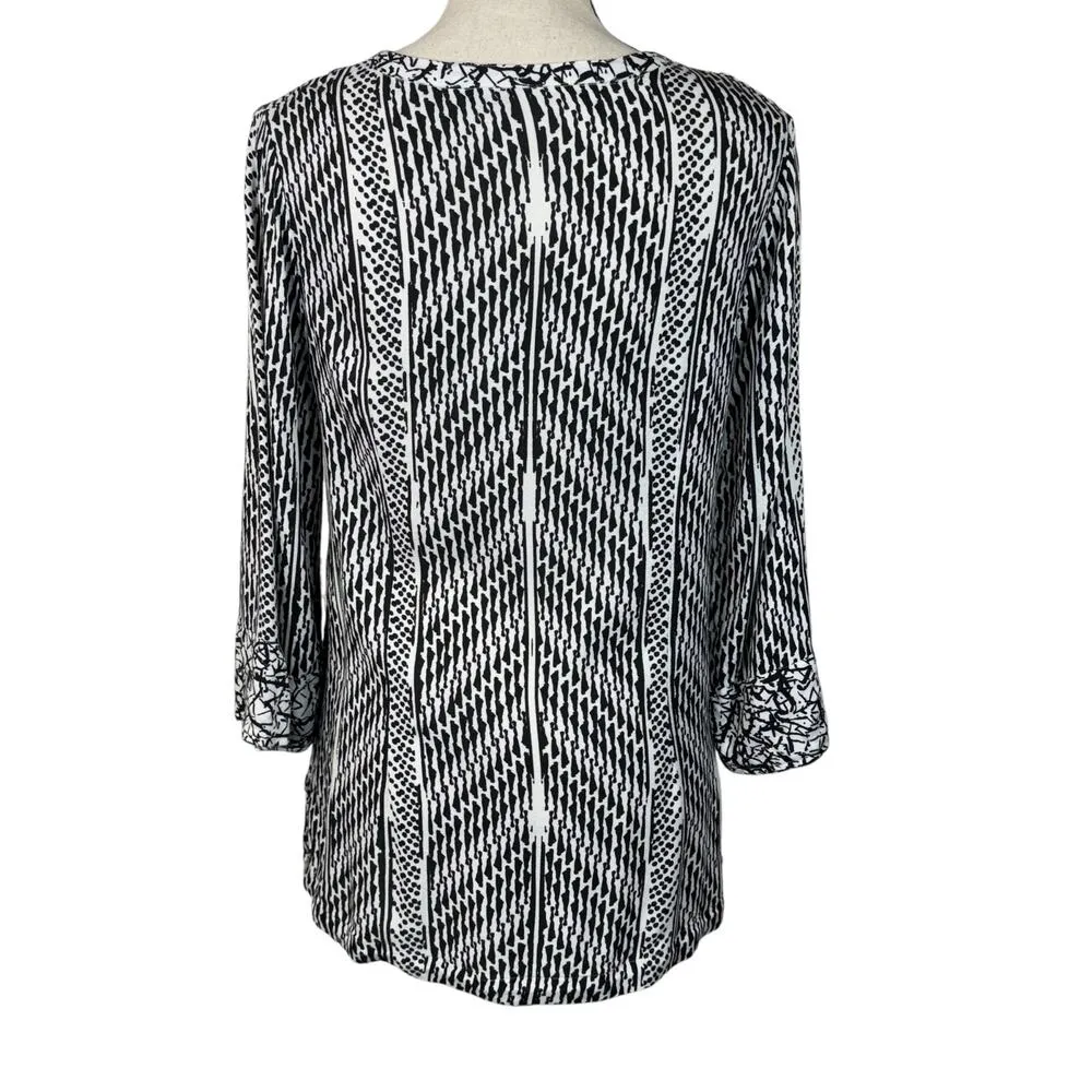 Soft Surroundings Small Ravello Tunic Top Abstract 3/4 Sleeve V-Neck Side Slits - Image 5