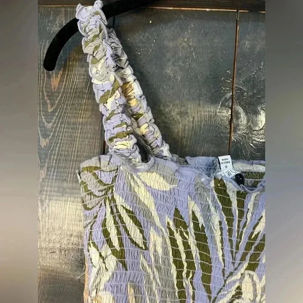 Tropical Palm Print Smocked Tank Top with Ruffle Straps Summer Beach Vacation‎ - Image 4