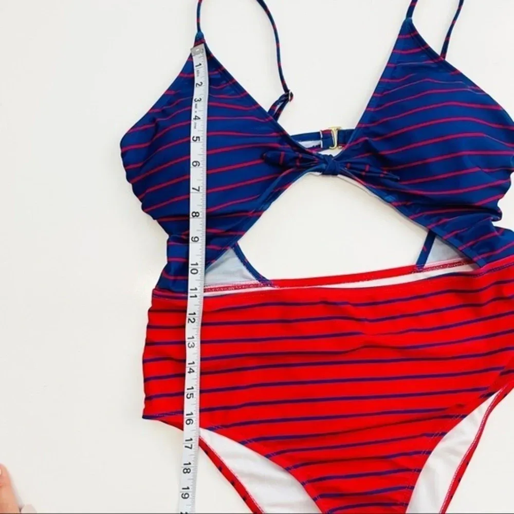 HOT WATER Fiesta Red & French Blue‎ Stripe High-Waist Monokini XL - Image 12