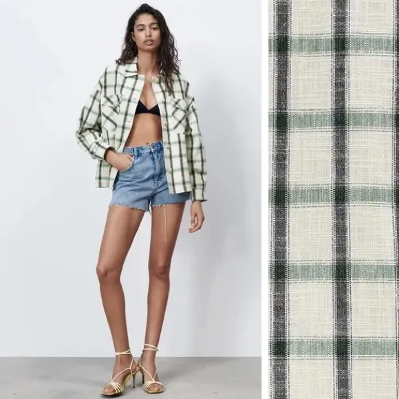 NWT Zara Plaid Overshirt Jacket Green Cream Relax Fit Bloggers Fav S - Image 3