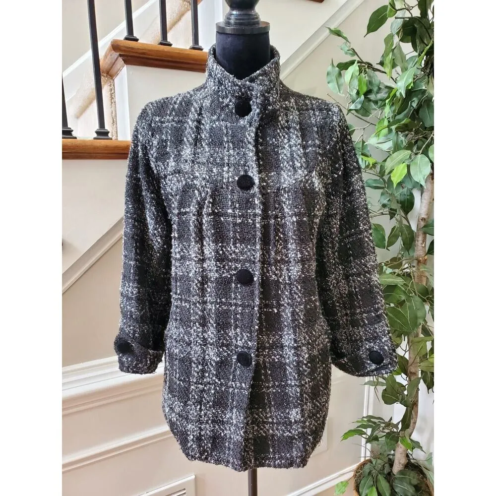 Davi Antte Women's Gray & White Plaid Long Sleeve Buttons Front Jacket Coat XL - Image 16