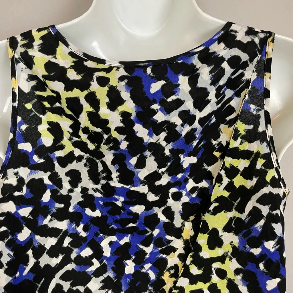Miss Selfridge Tank Top Tulip Open Back Animal Print Leopard Black Blue Size 2 - Image 6
