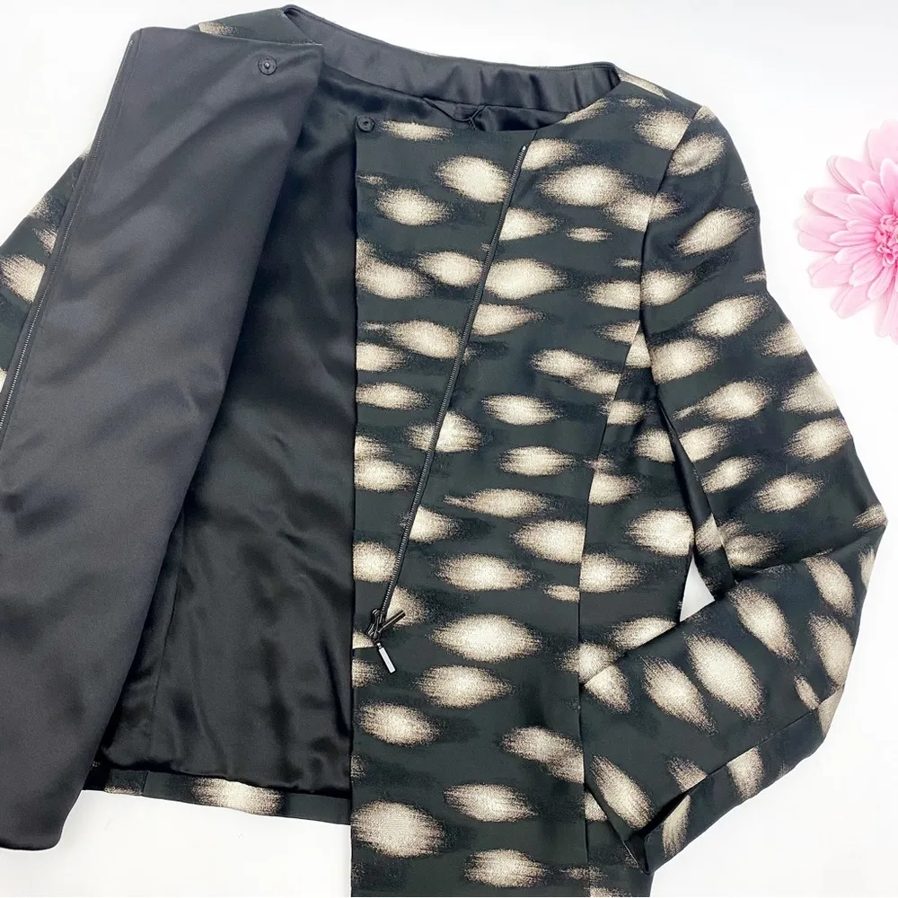 AKRIS Cotton Blend Full Zip Blazer Jacket Metallic Printed Luxury Art To Wear - Image 5