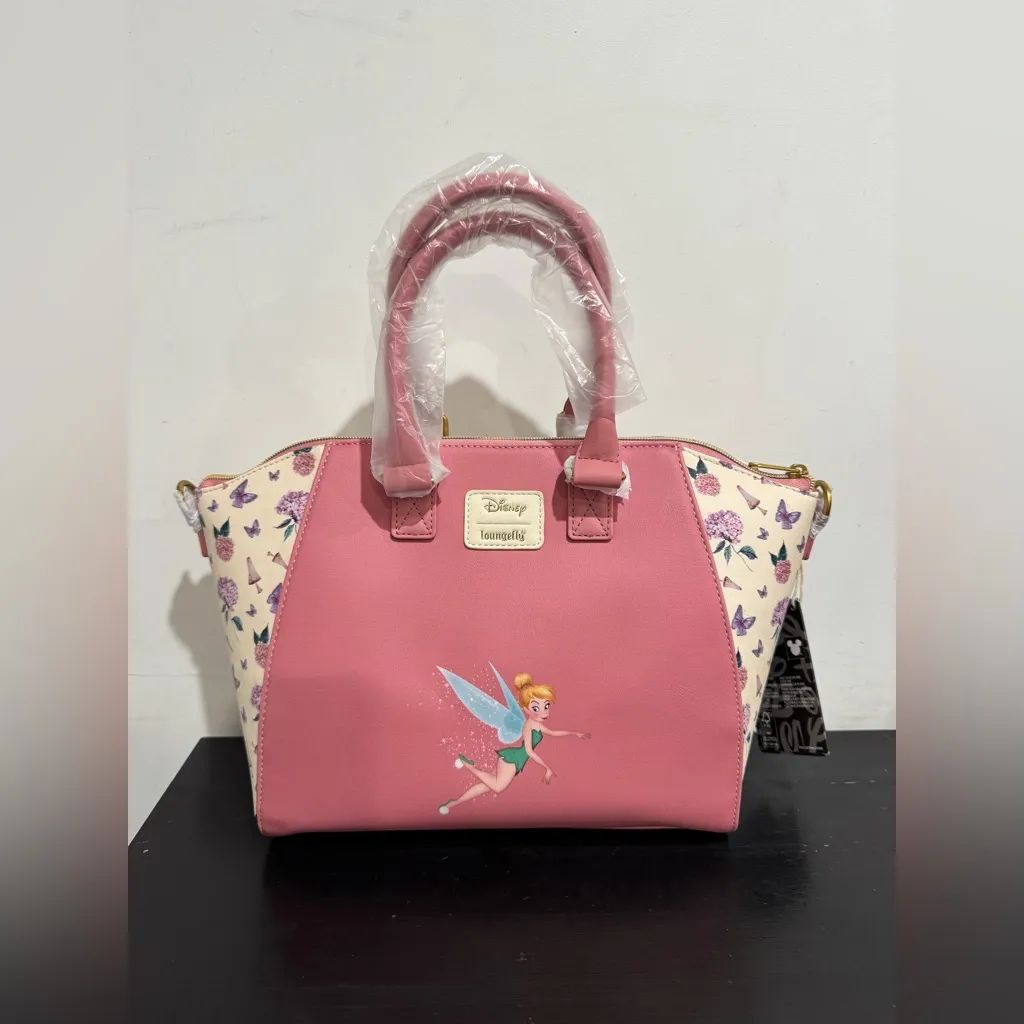 Loungetly Disney Peter Pan Tinker Bell Floral Nap Satchel Bag - Image 5