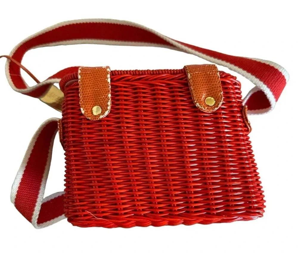 Maggi B Shoulder Bag Wicker Purse Square Bag Burnt Orange 7" L x 5" H 17" strap - Image 5