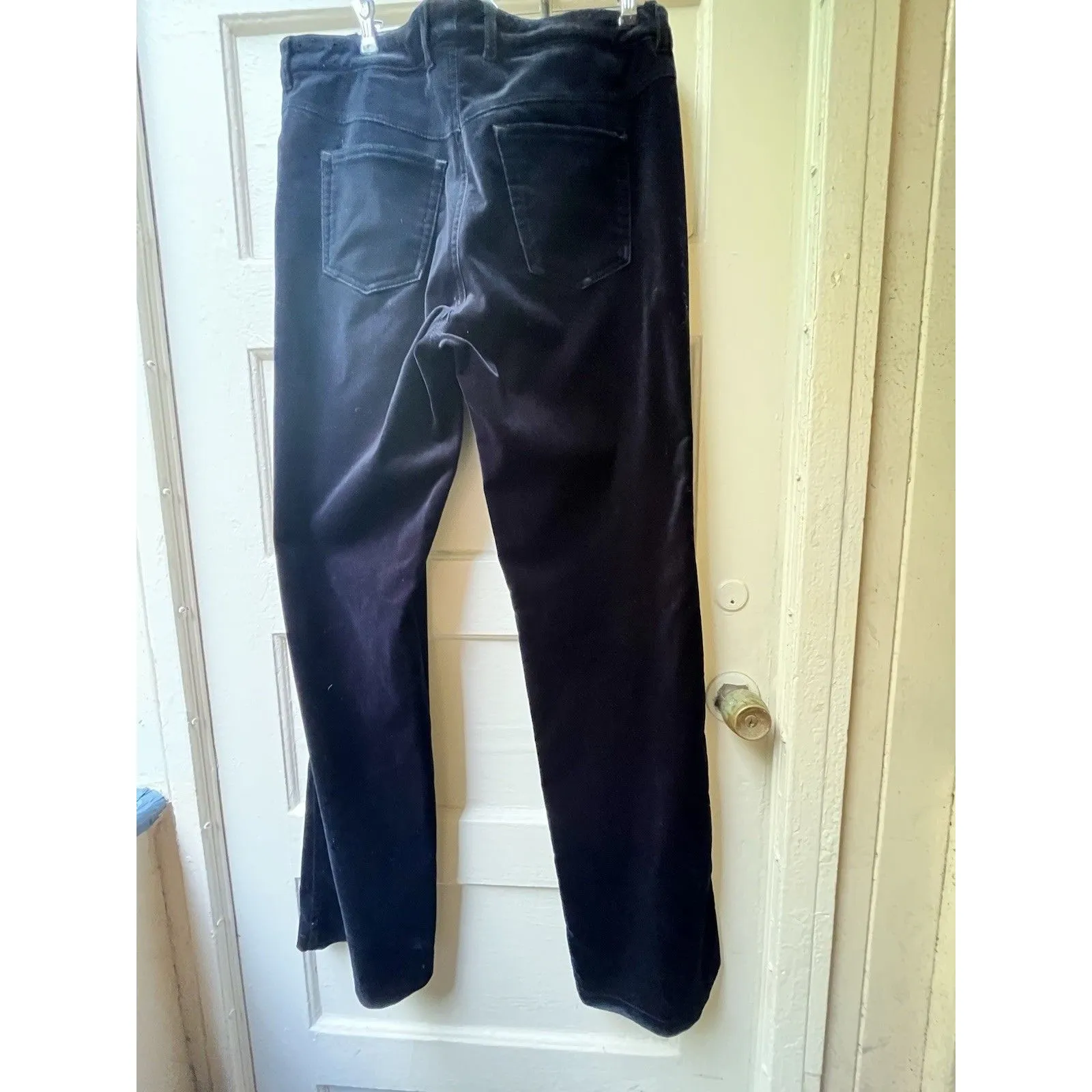 Escada Navy Blue Low Rise Cotton Stretch Velvet Wide Leg Pants Size 42 - Image 7