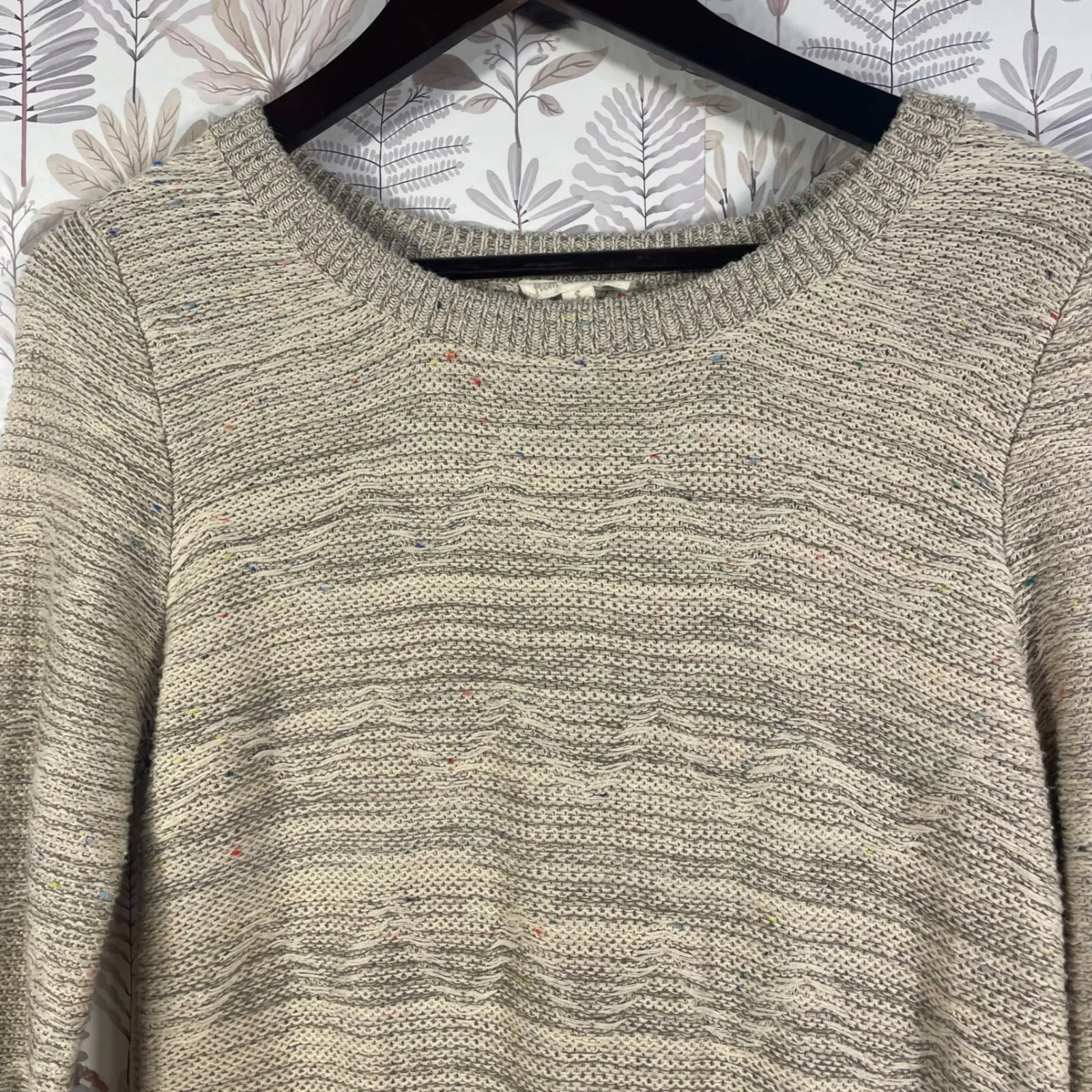 Hem & Thread Speckled Knit Sweater Dress Cream Beige Crochet Trim Size Small - Image 3