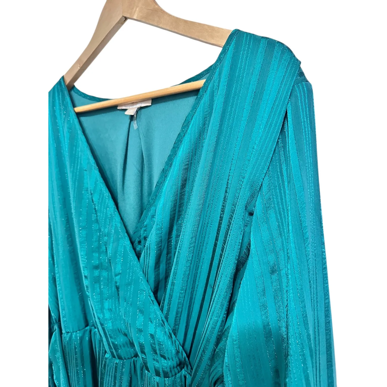 Ricarica women's Emerald Green Striped Maxi formal Dress Long Sleeve Size 2X - Image 3