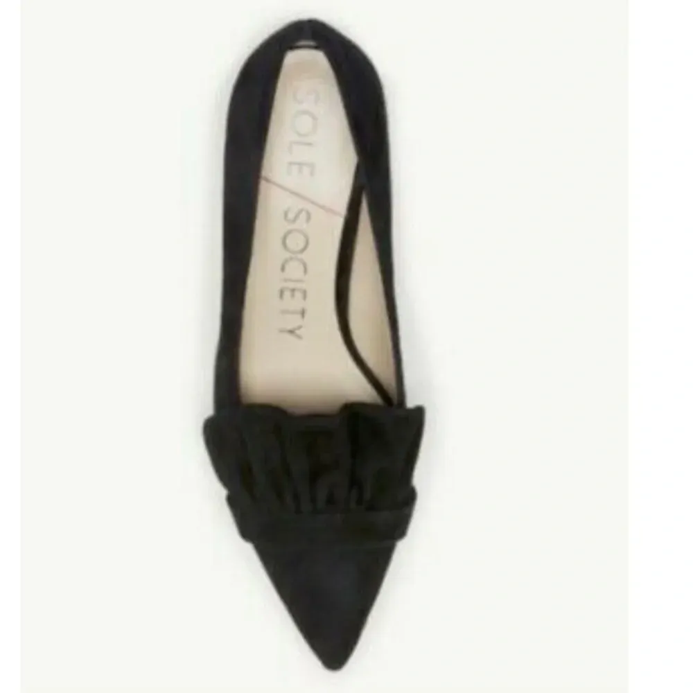 Sole Society Womens Darbia Shoe Heel‎ Size 8 Black Suede Ruffle Pointed Leather - Image 2