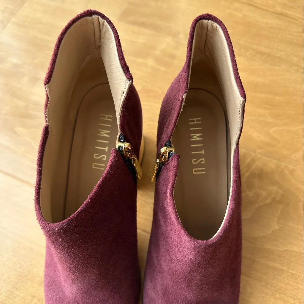 Himitsu Burgundy Suede Pointed Toe Ankle Booties, Size 39 Red - Image 5