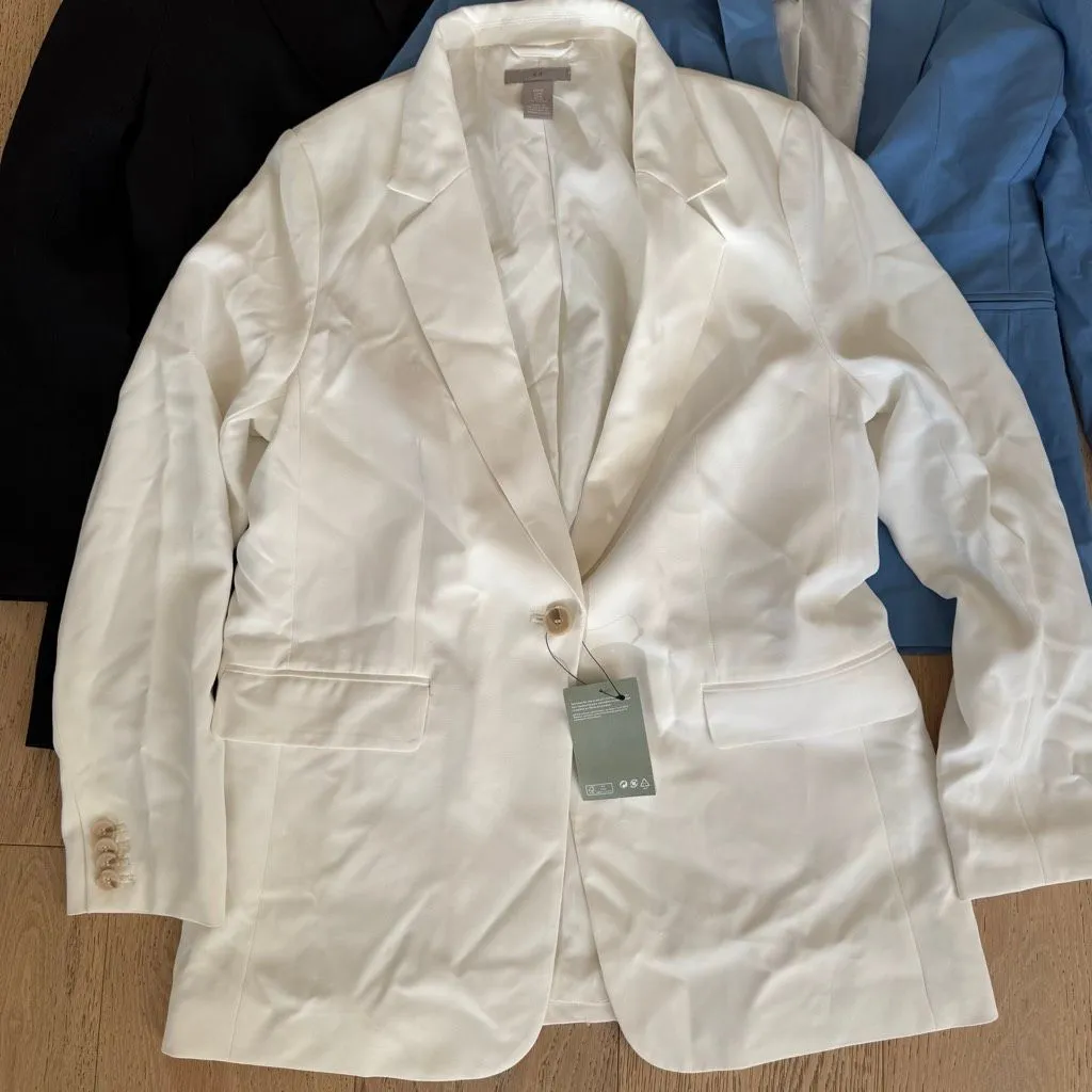 NWT H&M Lot of 3 Career Office Wear Blazer Blue Black White Size Medium Relaxed - Image 2