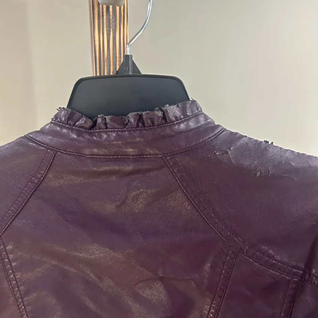 Christopher & Banks Purple Leather Zip Front Jacket Womenโs Size Small - Image 10