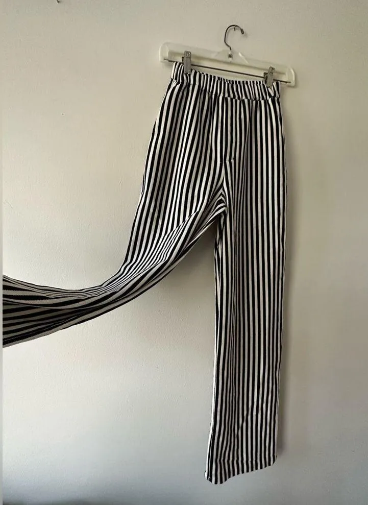 TWOI Design Lab Pin Striped High Waist Straight Leg Pull On Casual Pants Office Black - Image 4