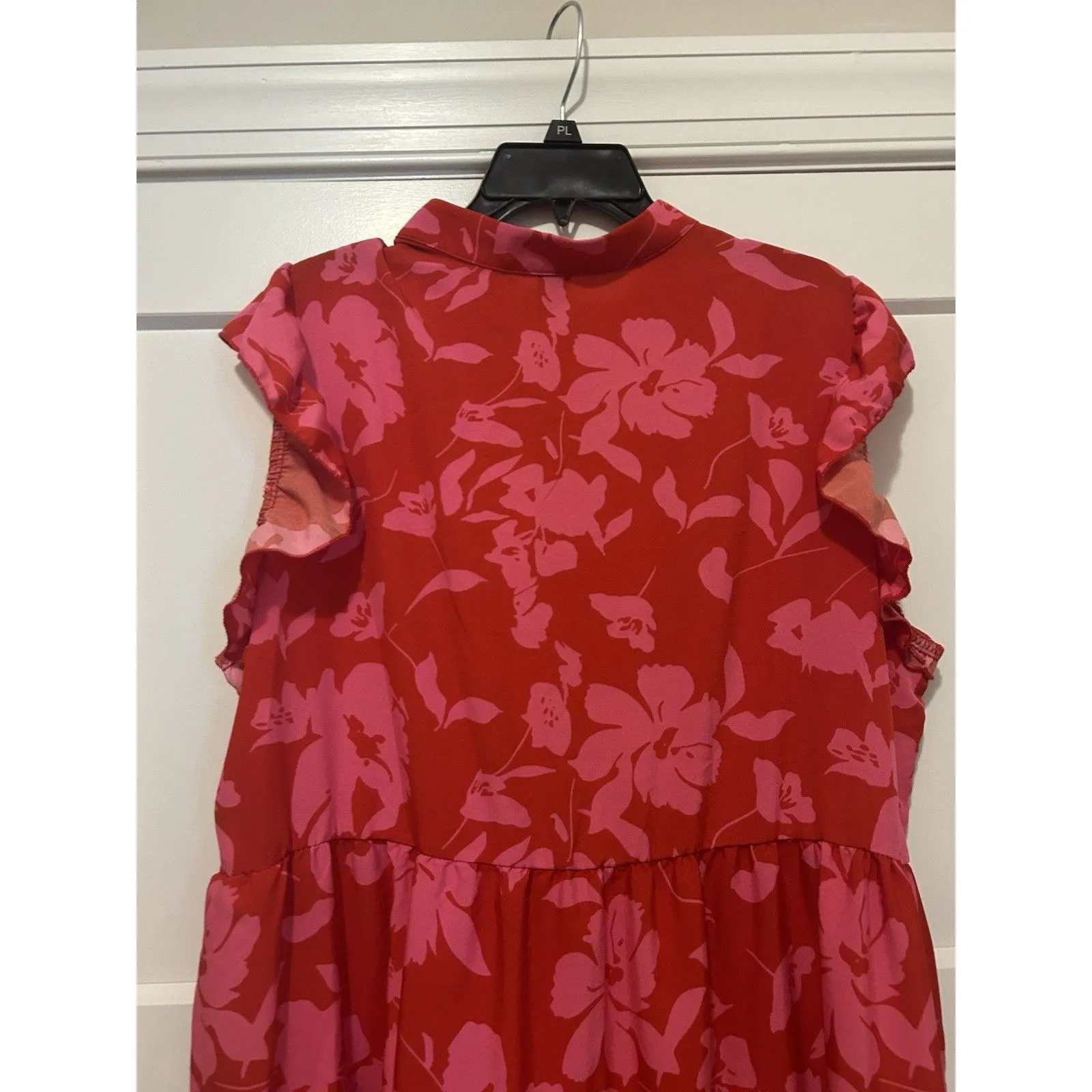 Shein Pink Red Floral Flutter Sleeve V-Neck Maxi Dress Ruffle Modest Size 1XL - Image 4