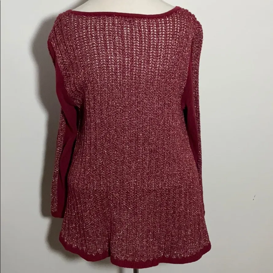 Women’s Lucky Brand Sweater tunic flare M Red gold open knit size medium - Image 5