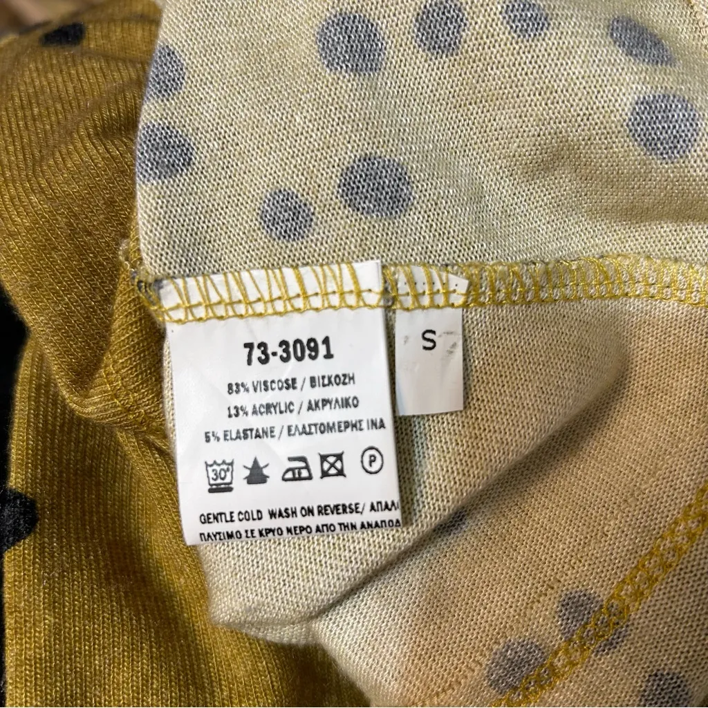 Ozai n Ku Dot Knit Long Sleeve Mock Neck Sweater Blouse Yellow Small Lagenlook - Image 8