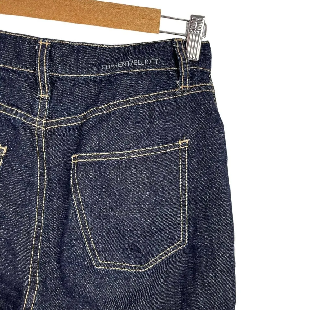 Current Elliot The Vintage Crop Slim High Rise Linen Blend Jeans Dark Size 26 - Image 11