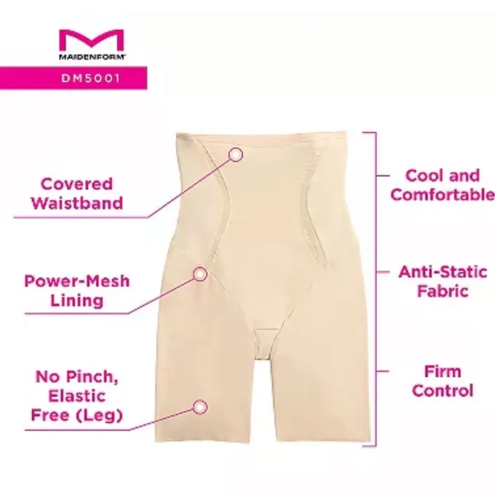 MAIDENFORM Firm Foundations Hi-Waist Thigh Slimmer DM5001 Black Size Medium - Image 3