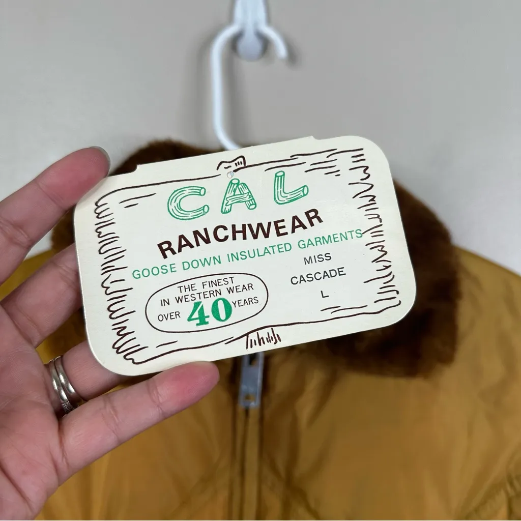 Vintage Goose Down Puffer Jacket Cal Ranchwear Nylon Winter Coat Womens Large Gold - Image 8