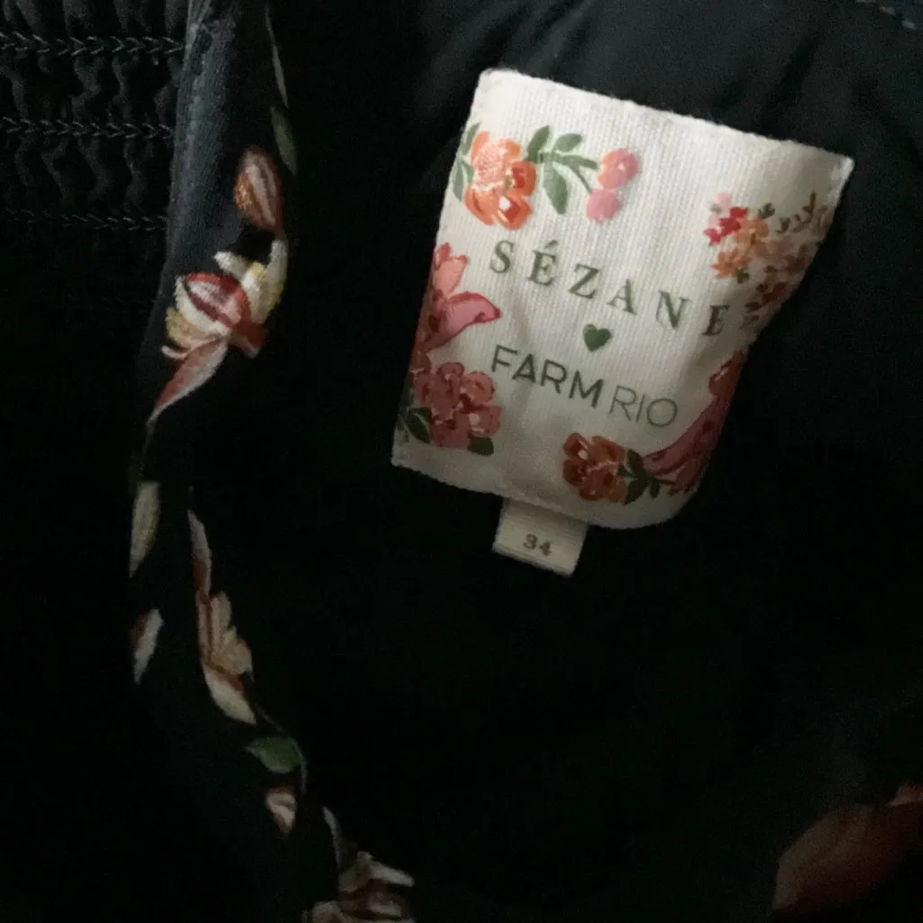 RARE SEZANE farm Rio Kleid Dorotha black yellow green mididress SZ34US2 bust32 - Image 4