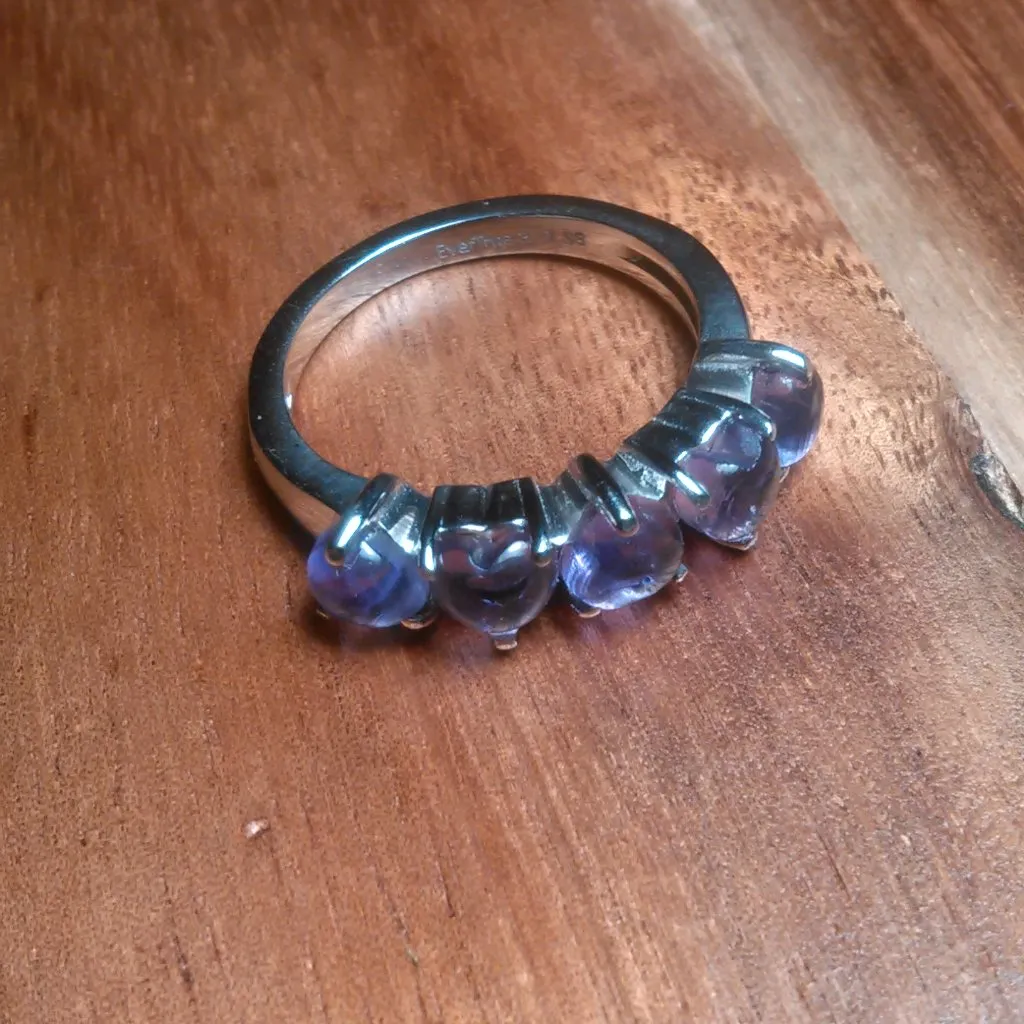 African Amethyst 5 Stone Stainless Steel Heart Ring (Size 6) - Image 6