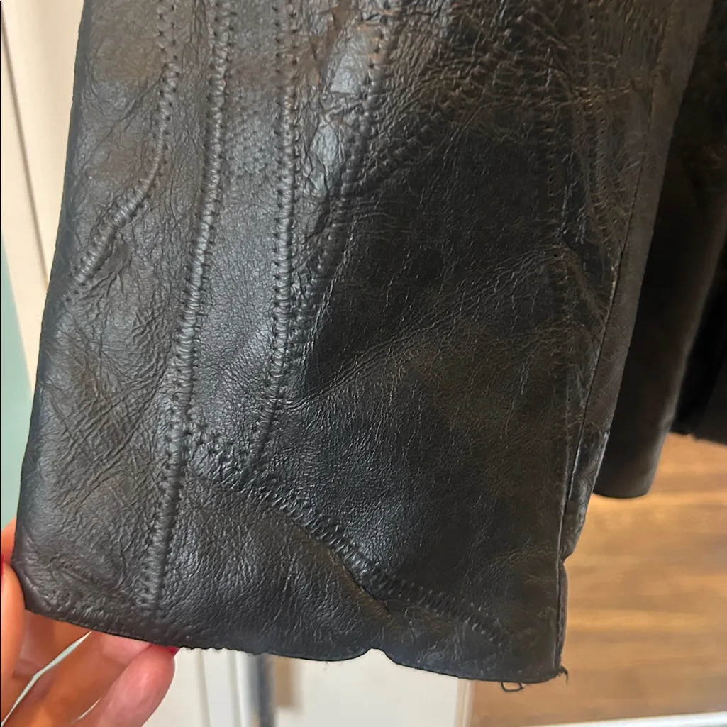 Vintage Y2k genuine textured black leather zip up moto jacket unisex biker Size undefined - Image 2