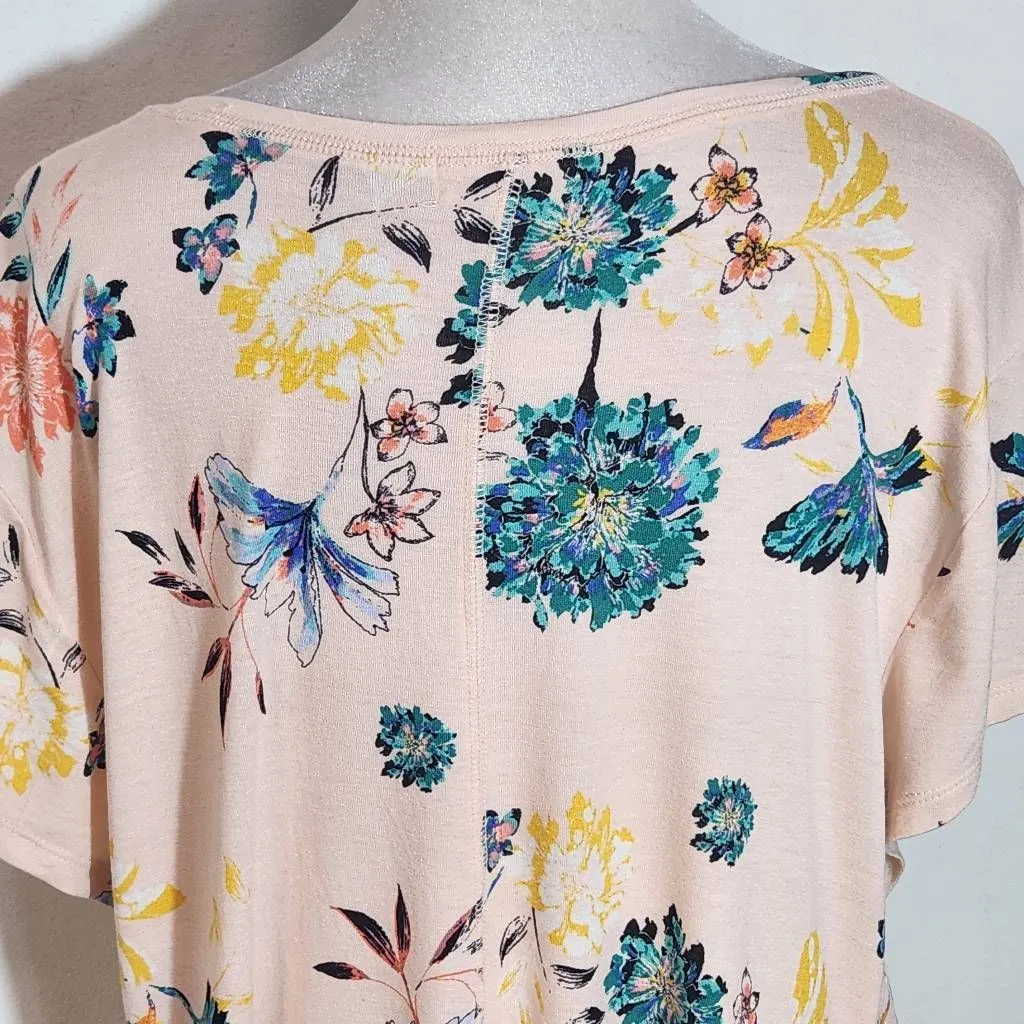 Style & Co. Pink Floral Short-Sleeve Tee with Handkerchief Hem Size Large - Image 7
