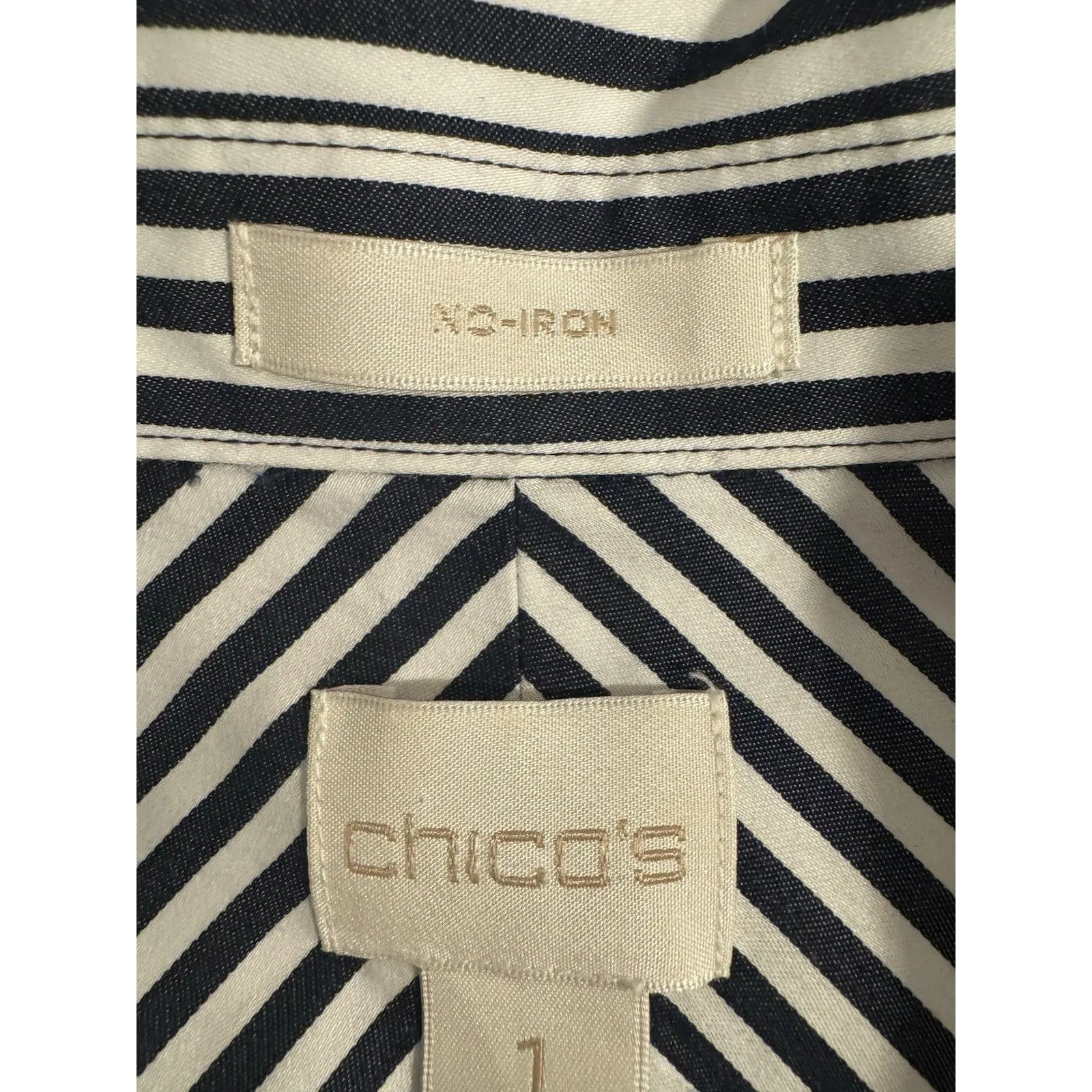 Chicos 1 Blouse Striped Black White Button Down Non Iron Shirt Career Top Preppy - Image 5