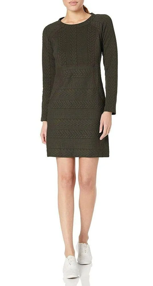 New Womens NWT PrAna Macee Black Dress M Textured Jacquard Long Sleeves Zipper - Image 2