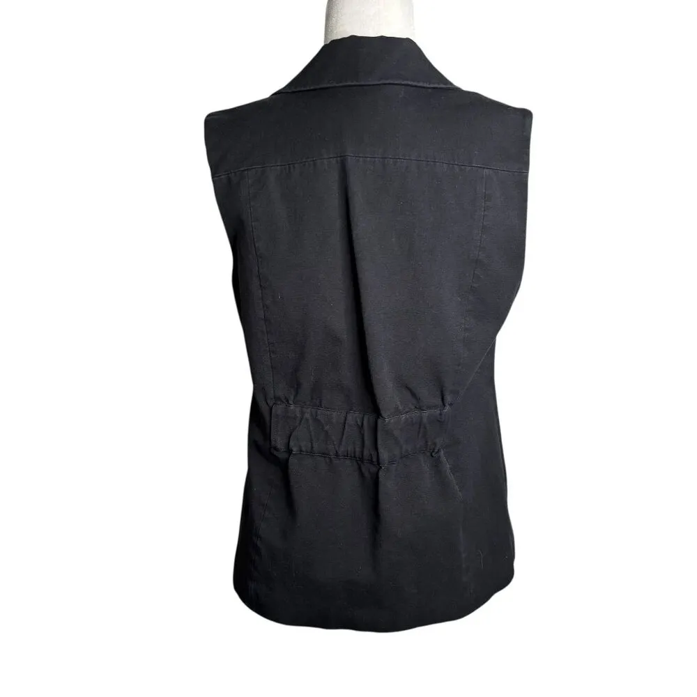 Tommy Hilfiger Black Sleeveless Moto Vest Size Small Gold Zippers Snap Buttons - Image 4