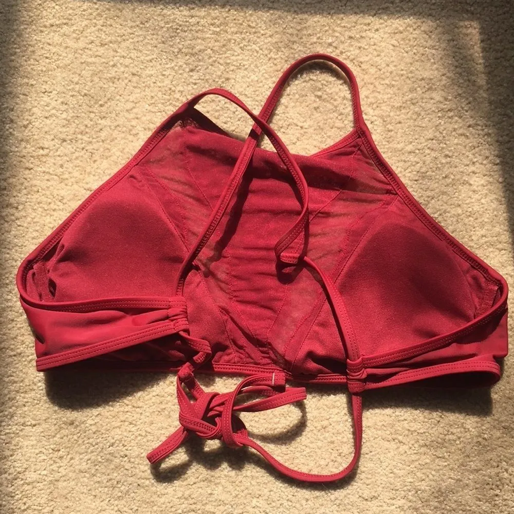 Deep Red Sheer Lace Bikini Top - Image 2