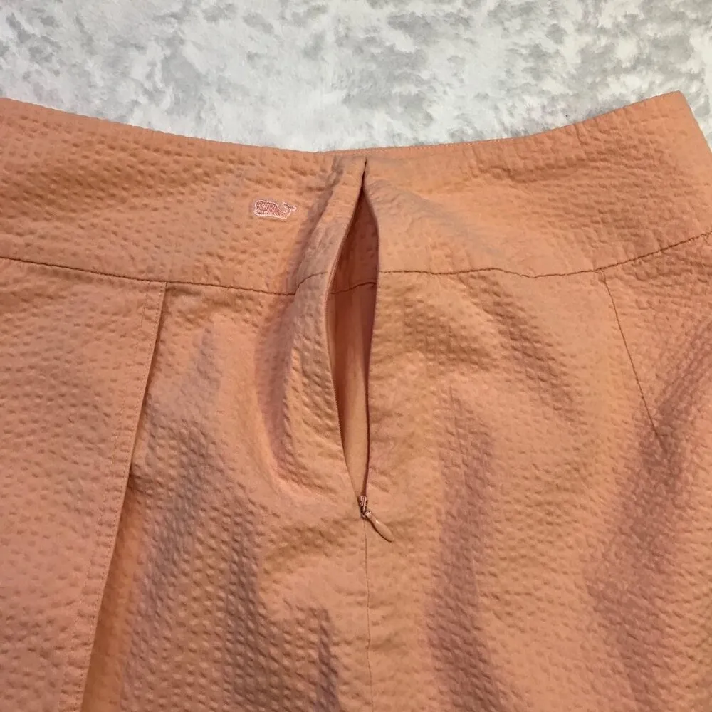 Vineyard Vines Faux Wrap Seersucker Mini Skirt Women's Size 4 Peach Cotton Lined - Image 7