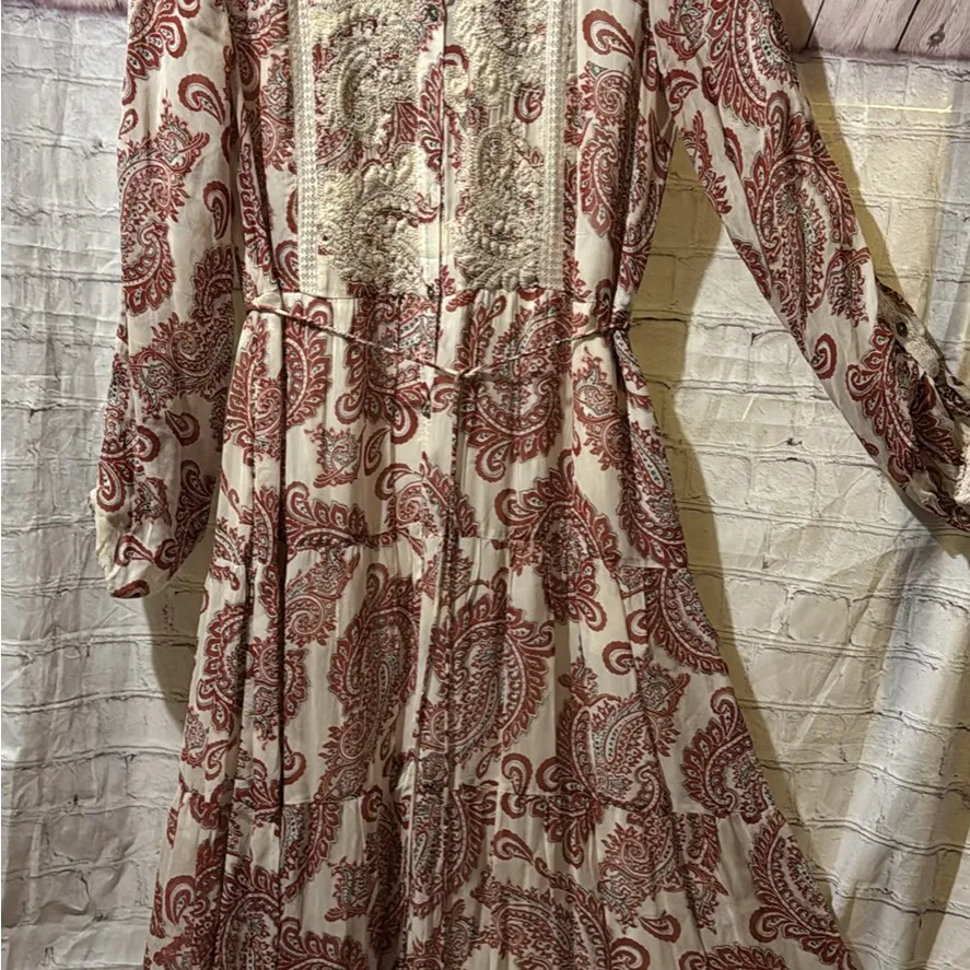 ANTROPOLOGY Dress Allaire Maxi Flowy Dress, Brown Red & Cream - Image 5