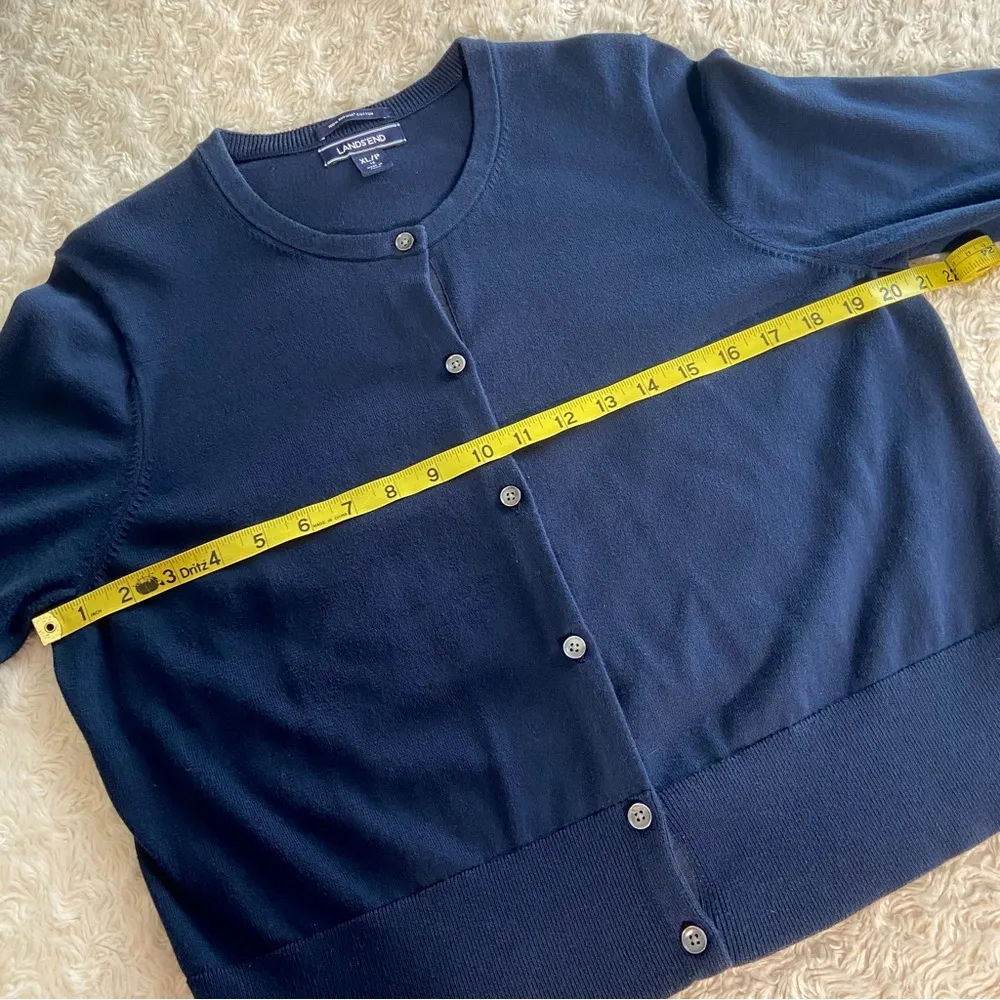 Lands’ End 100% Pima Cotton Cardigan Size XL Petite 18 Dark Blue - Image 12