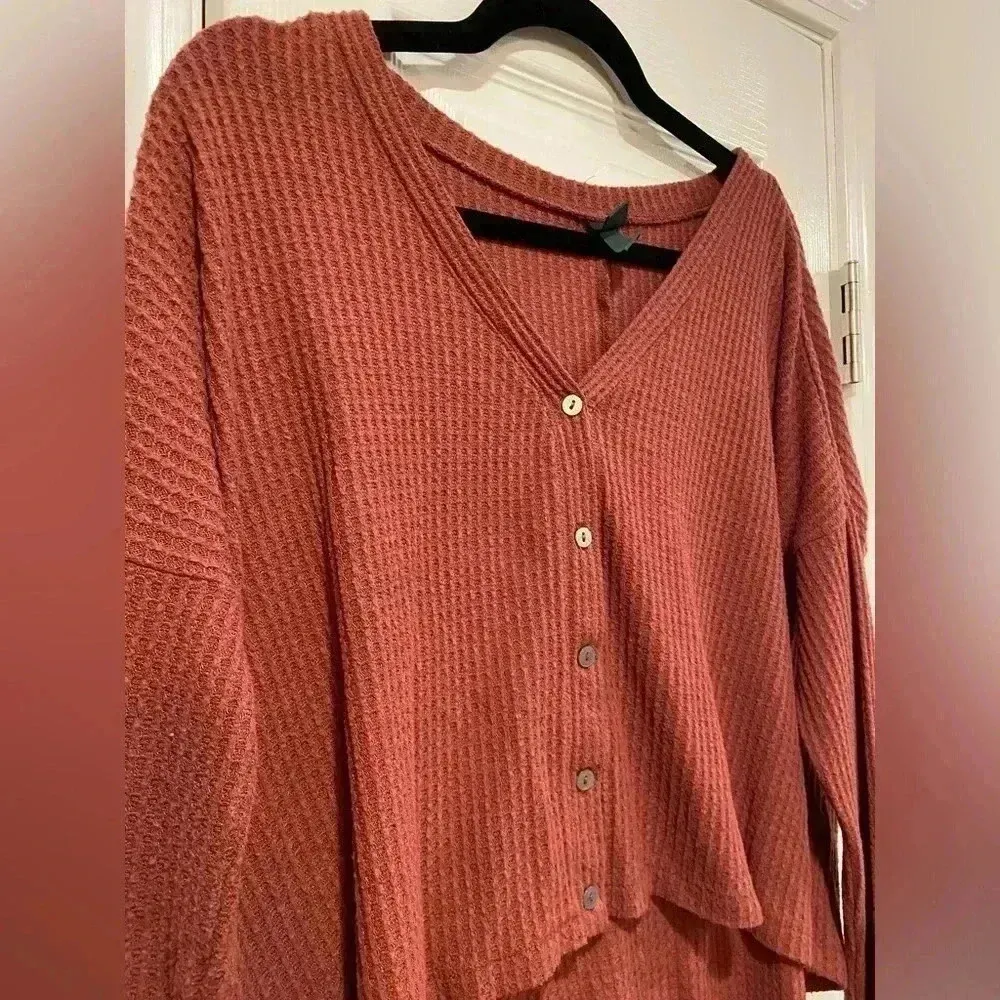 Wild Fable Mauve Pink Button Front Waffle Knit Thermal Cropped Cardigan Size XS - Image 4