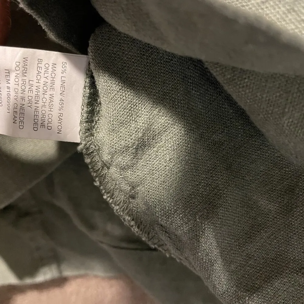 Briggs Dress Womens Medium Linen Olive Green Ruffle Vneck Knee Length Sleeveless - Image 5