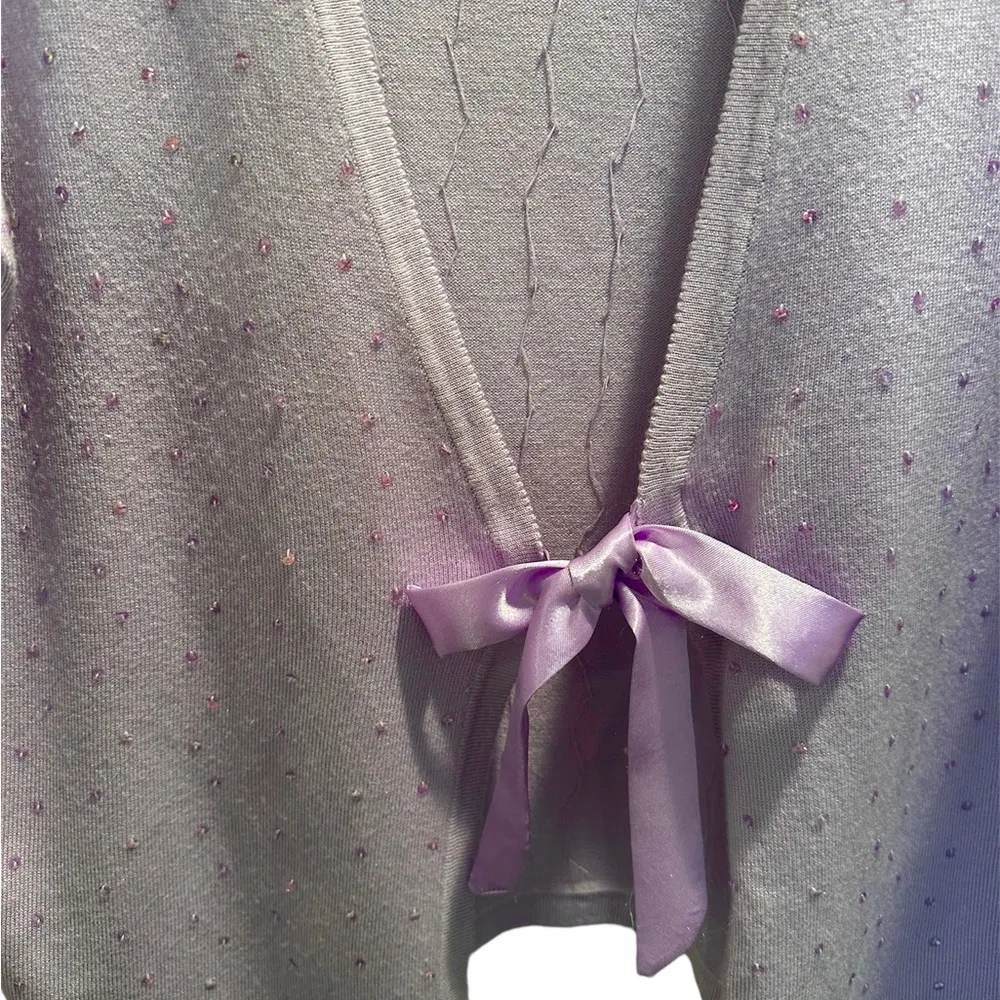 Lane Bryant Purple Sequin Sweater Cardigan With Satin Bow Tie Closure Size 18/20 - Image 2