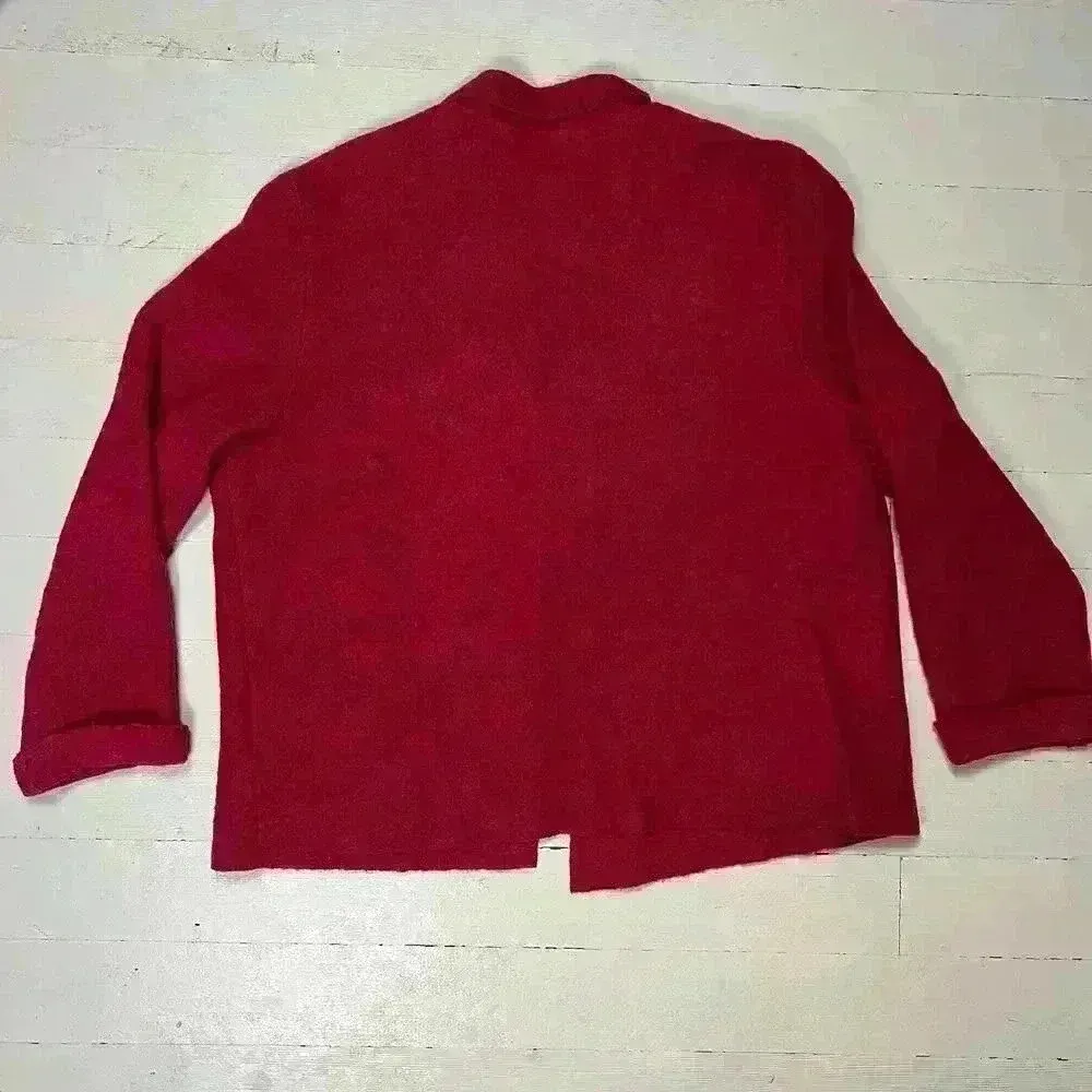 Lands' End 100% Wool Cranberry Dark Red Jacket Shacket Button Up Pockets Sz 14 P - Image 5