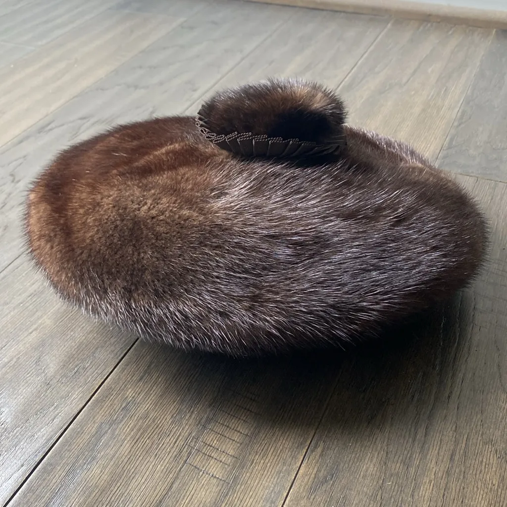 Vintage Brown Fur Beret Womens Sz Small Medium - Image 5